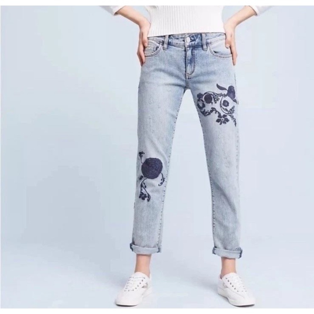 Pilcro and the Letterpress Hyphen Jeans Women 28 Blue Floral Embroidered Slim